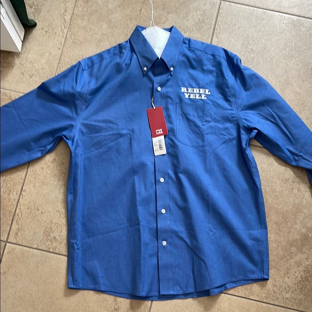 Rebel Yell Blue Casual Button Down Shirt with Embroidered Detail